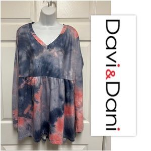 Davi & Dani A Soul Tie Dye Oversized Peplum Knit Top